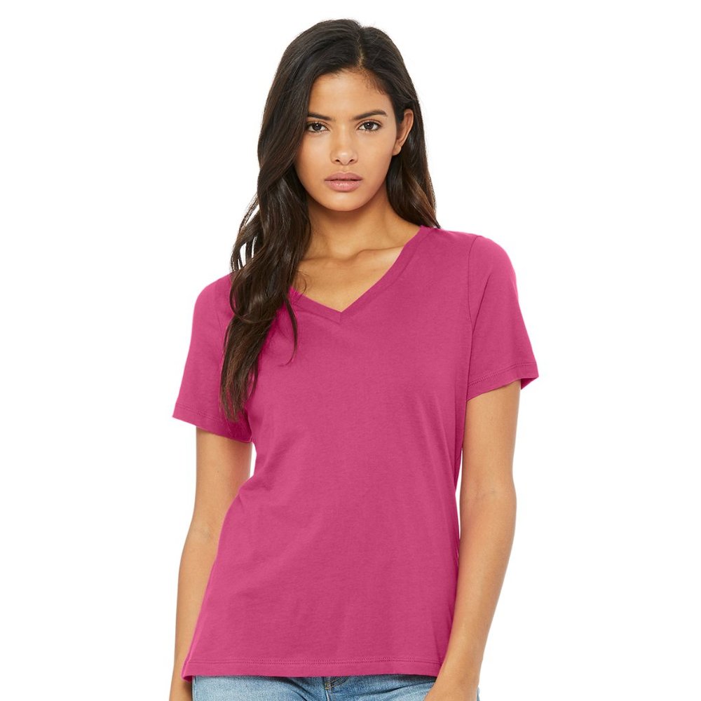NWOT - Bella Canvas Women's Relaxed Jersey Short Sleeve V-Neck TEE - Berry 6405